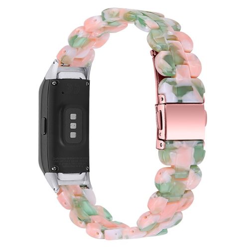 Stylish Oval Resin Smart Watch Band Replacement Wrist Strap with Stainless Steel Buckle for Samsung Galaxy Fit SM-R370 - Pink/Green