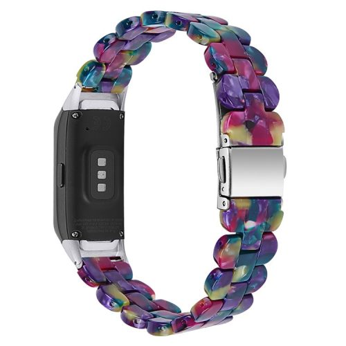 Stylish Oval Resin Smart Watch Band Replacement Wrist Strap with Stainless Steel Buckle for Samsung Galaxy Fit SM-R370 - Purple/Green