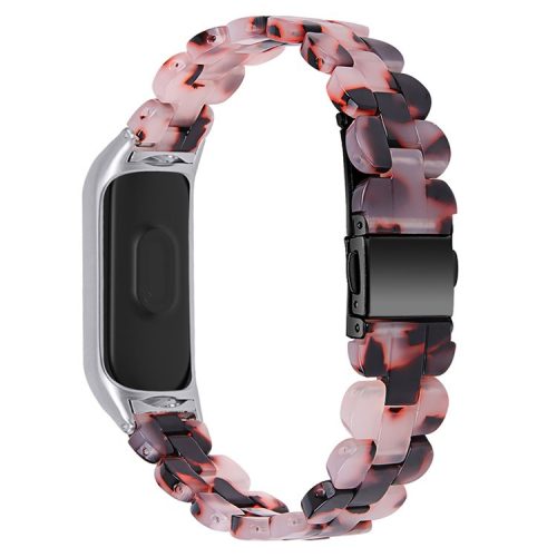 Stylish Oval Resin Watchband Replacement Wrist Strap with Folding Buckle for Xiaomi Mi Band 5/Band 6 - Brown/Light Pink