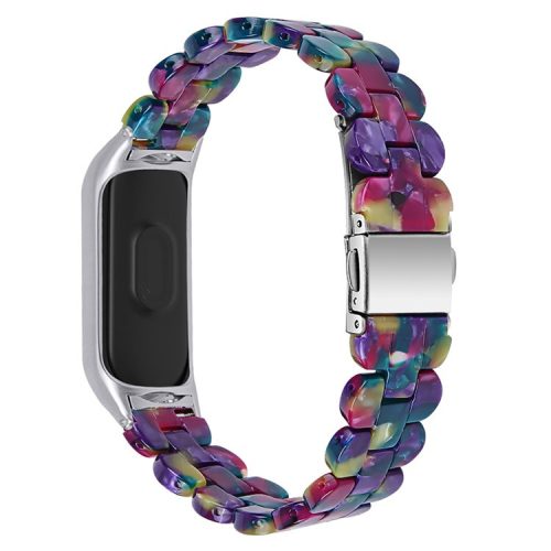 Stylish Oval Resin Watchband Replacement Wrist Strap with Folding Buckle for Xiaomi Mi Band 5/Band 6 - Purple/Green