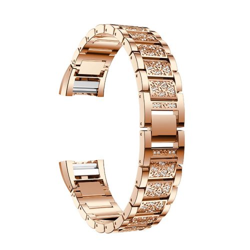 Three Beads Rhinestones Decor Metal Wrist Strap Replacement Watchband for Fitbit Charge 2/Charge 2 HR - Rose Gold