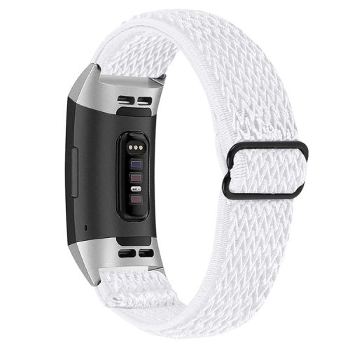 Nylon Elastic Smart Watch Band Adjustable Replacement Wrist Strap for Fitbit Charge 3/Charge 4/Charge 3 SE - White