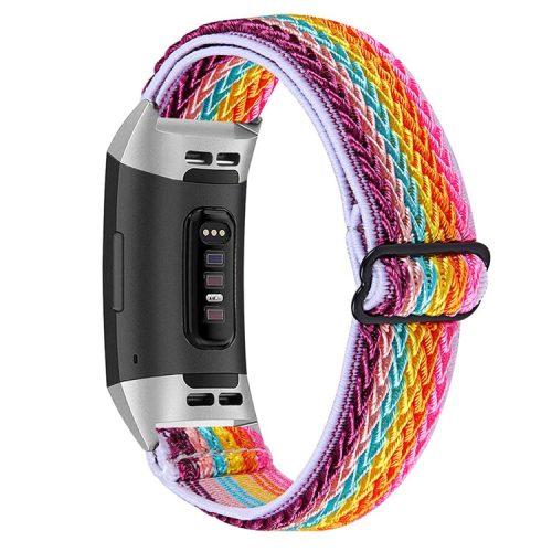 Nylon Elastic Smart Watch Band Adjustable Replacement Wrist Strap for Fitbit Charge 3/Charge 4/Charge 3 SE - Rainbow