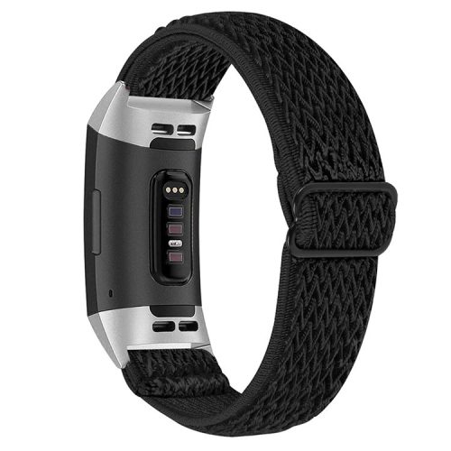 Nylon Elastic Smart Watch Band Adjustable Replacement Wrist Strap for Fitbit Charge 3/Charge 4/Charge 3 SE - Black