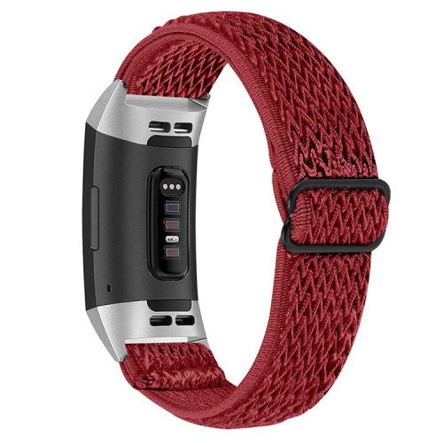 Nylon Elastic Smart Watch Band Adjustable Replacement Wrist Strap for Fitbit Charge 3/Charge 4/Charge 3 SE - Red