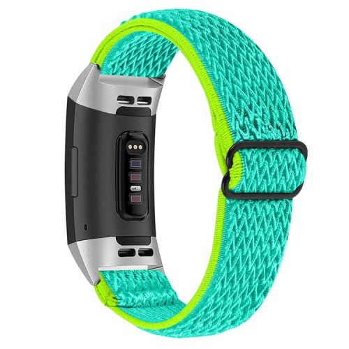 Nylon Elastic Smart Watch Band Adjustable Replacement Wrist Strap for Fitbit Charge 3/Charge 4/Charge 3 SE - Yellow/Green