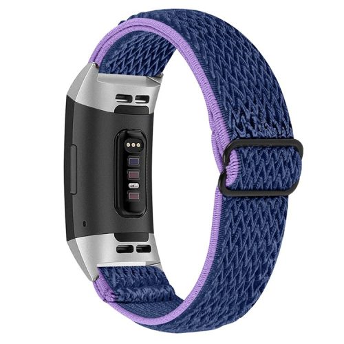 Nylon Elastic Smart Watch Band Adjustable Replacement Wrist Strap for Fitbit Charge 3/Charge 4/Charge 3 SE - Purple/Blue