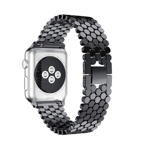 Fish Scale Design Metal Smartwatch Strap Replacement Wrist Band for Apple Watch Series 10 42mm / 9 8 7 41mm / 6 5 4 SE SE (2022) SE (2023) 40mm / 3 2 1 38mm - Black