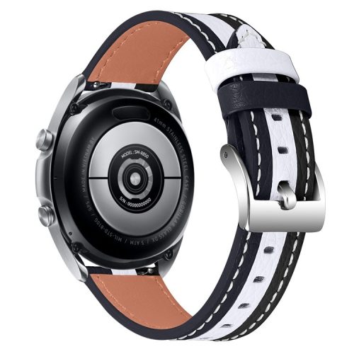 20mm Cowhide Leather Band for Motorola Moto 360 42mm (2nd Gen) Stylish Color Splicing Smart Watch Replacement Wrist Strap - Black/White