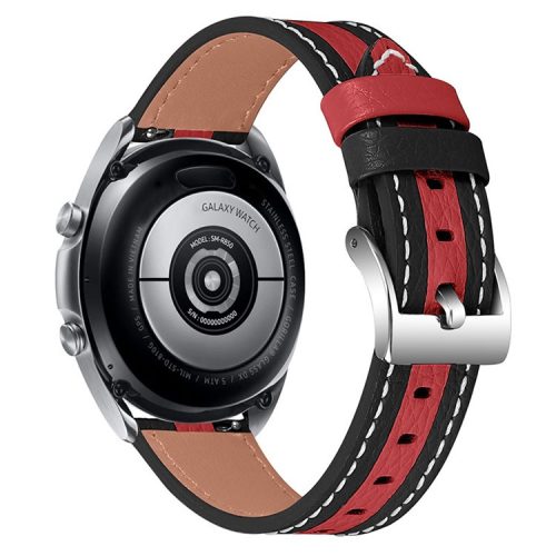 20mm Watch Strap for Samsung Galaxy Watch3 41mm/Watch 42mm Stylish Color Splicing Cowhide Leather Adjustable Watchband - Black/Red