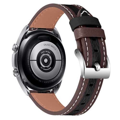 20mm Watch Strap for Samsung Galaxy Watch3 41mm/Watch 42mm Stylish Color Splicing Cowhide Leather Adjustable Watchband - Brown/Black