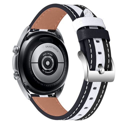 20mm Smart Watch Band for Samsung Galaxy Watch Active/Active2 44mm/40mm Stitching Line Color Splicing Design Cowhide Leather Strap - Black/White