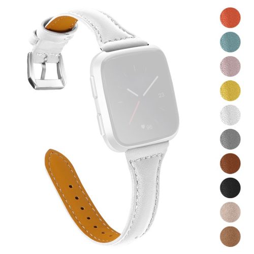 For Fitbit Versa 2/Versa/Versa Lite/Versa SE Stylish Cowhide Genuine Leather Replacement Smart Watch Strap - White