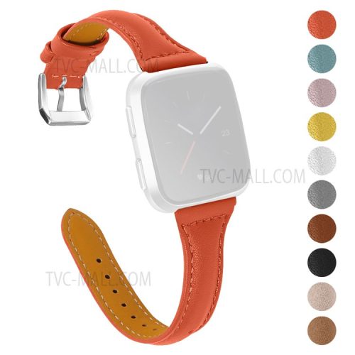 For Fitbit Versa 2/Versa/Versa Lite/Versa SE Stylish Cowhide Genuine Leather Replacement Smart Watch Strap - Orange