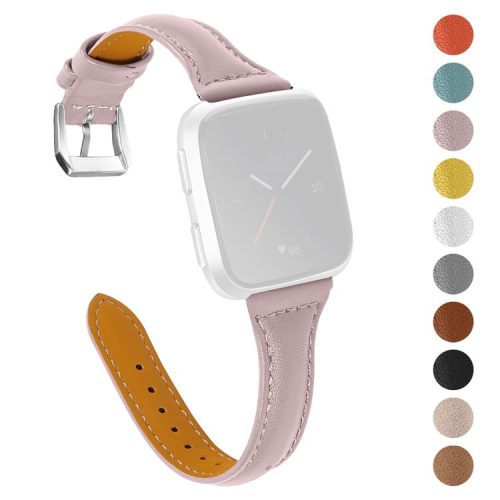 For Fitbit Versa 2/Versa/Versa Lite/Versa SE Stylish Cowhide Genuine Leather Replacement Smart Watch Strap - Apricot