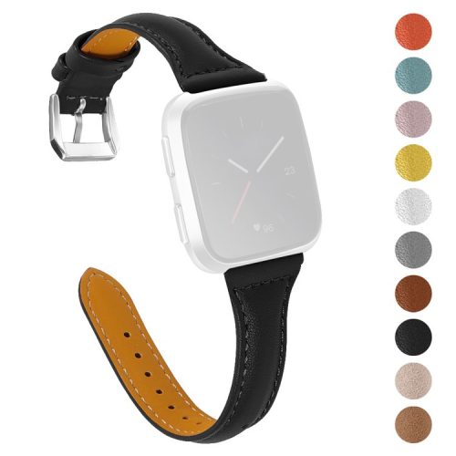 For Fitbit Versa 2/Versa/Versa Lite/Versa SE Stylish Cowhide Genuine Leather Replacement Smart Watch Strap - Black