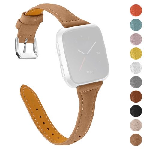 For Fitbit Versa 2/Versa/Versa Lite/Versa SE Stylish Cowhide Genuine Leather Replacement Smart Watch Strap - Brown