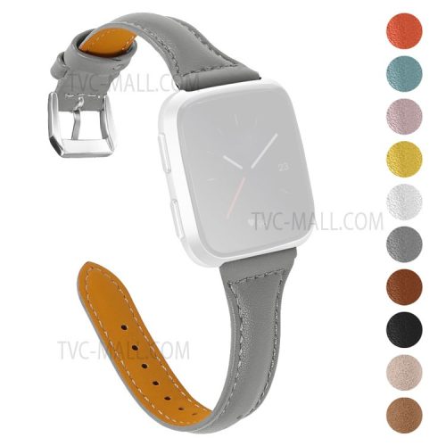 For Fitbit Versa 2/Versa/Versa Lite/Versa SE Stylish Cowhide Genuine Leather Replacement Smart Watch Strap - Grey