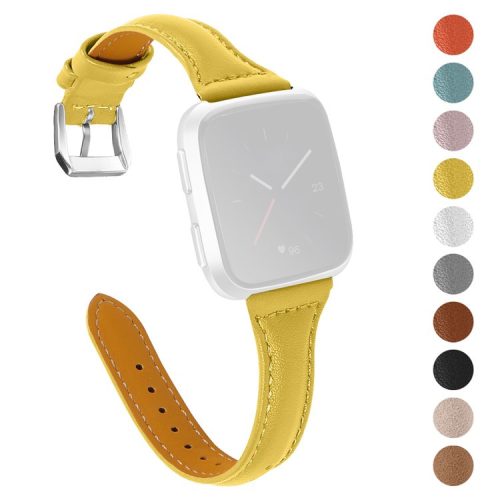 For Fitbit Versa 2/Versa/Versa Lite/Versa SE Stylish Cowhide Genuine Leather Replacement Smart Watch Strap - Yellow