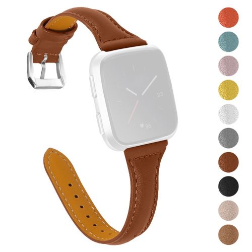 For Fitbit Versa 2/Versa/Versa Lite/Versa SE Stylish Cowhide Genuine Leather Replacement Smart Watch Strap - Coffee