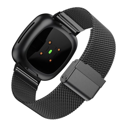 For Fitbit Versa 3/Sense Stainless Steel Mesh Milanese Watch Strap Replacement Wrist Band - Black