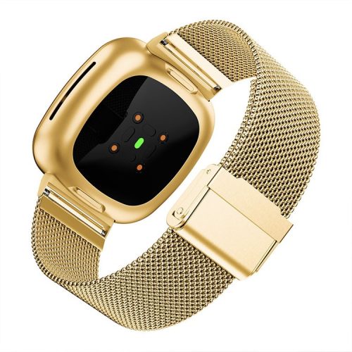 For Fitbit Versa 3/Sense Stainless Steel Milanese Strap Replacement Smart Watch Wrist Band - Gold