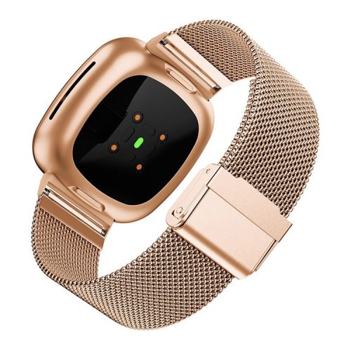 For Fitbit Versa 3/Sense Stainless Steel Milanese Strap Replacement Smart Watch Wrist Band - Rose Gold