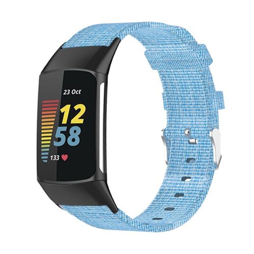 For Fitbit Charge 6 / 5 Replacement Nylon Breathable Watchband Adjustable Wrist Strap - Blue