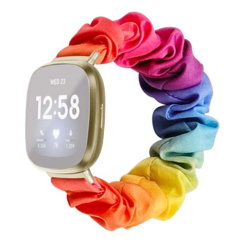 For Fitbit Versa/Versa 2/Versa Lite Elastic Watch Strap Hair Band Printed Fabric 22mm Watch Band Replacement Part - Rainbow