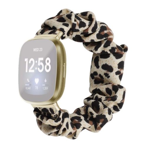 For Fitbit Versa/Versa 2/Versa Lite Elastic Watch Strap Hair Band Printed Fabric 22mm Watch Band Replacement Part - Yellow Leopard