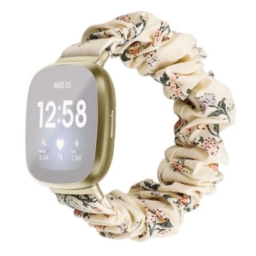 For Fitbit Versa/Versa 2/Versa Lite Elastic Watch Strap Hair Band Printed Fabric 22mm Watch Band Replacement Part - Honeysuckle