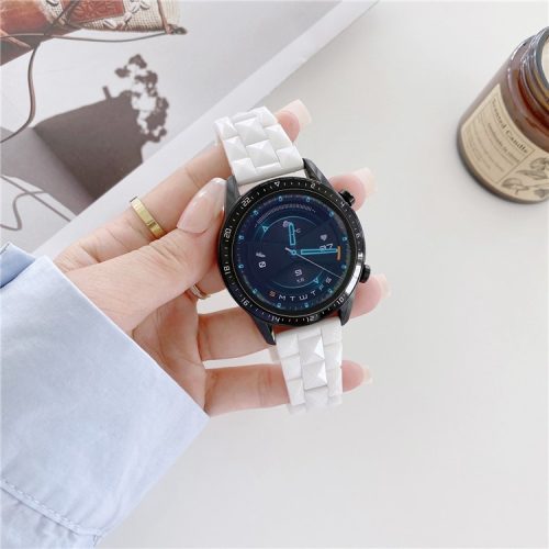 For Huawei Watch GT3 46mm/Xiaomi Haylou RS3 22mm Universal Rhombus Grid Design Ceramic Watch Strap Wrist Band - White