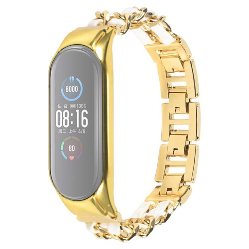 For Xiaomi Mi Band 5/Mi Band 6 Stainless Steel Chain Splicing Watchband Watch Strap -  Gold