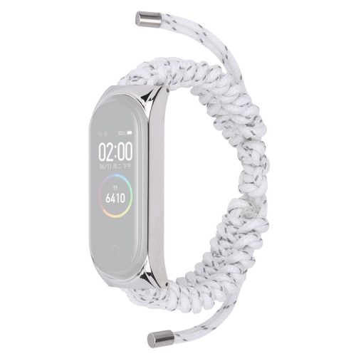 For Xiaomi Mi Band 5/6 Nylon Braided Rope Watch Strap Adjustable Replacement Wrist Band - White