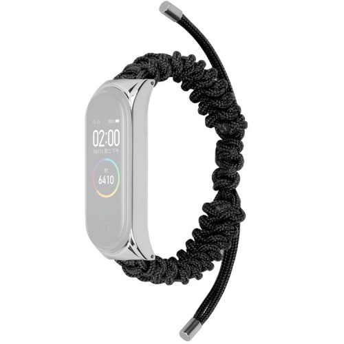 For Xiaomi Mi Band 5/6 Nylon Braided Rope Watch Strap Adjustable Replacement Wrist Band - Black