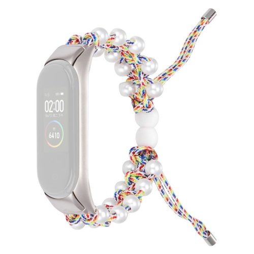 For Xiaomi Mi Band 3/4 Watch Band Stylish Beads Decorated Wrist Strap Drawstring Design Adjustable Nylon Rope Watchband - Colorful