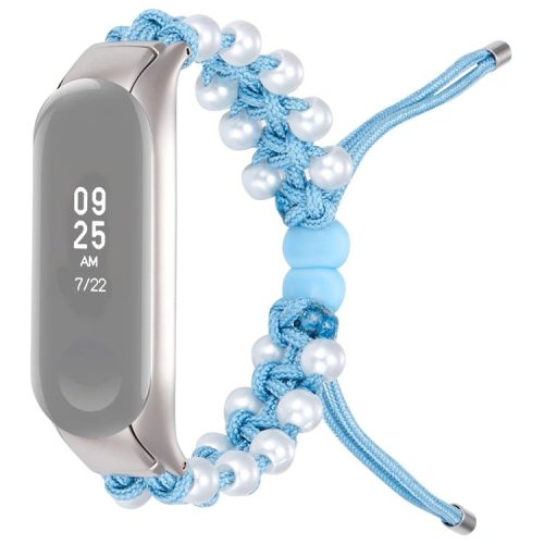 For Xiaomi Mi Band 5/6 Stylish Beads Decor Replacement Wrist Band Drawstring Design Adjustable Nylon Rope Watch Strap - Blue