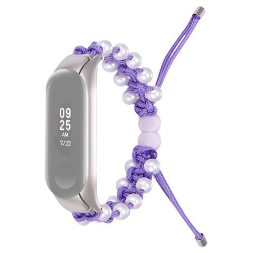 For Xiaomi Mi Band 5/6 Stylish Beads Decor Replacement Wrist Band Drawstring Design Adjustable Nylon Rope Watch Strap - Purple