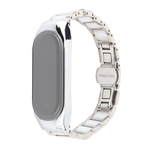 For Xiaomi Mi Band 3/Mi Band 4 Stylish Ceramics+Stainless Steel Watch Band Wrist Strap - Three Beads White