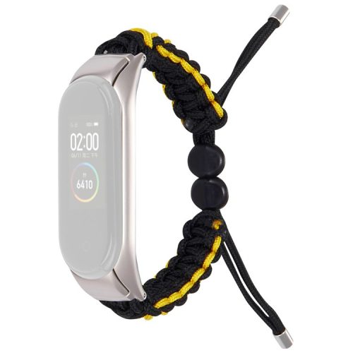 For Xiaomi Mi Band 3/Mi Band 4 Nylon Rope Watch Band Drawstring Adjustable Wrist Strap Replacement - Black/Yellow