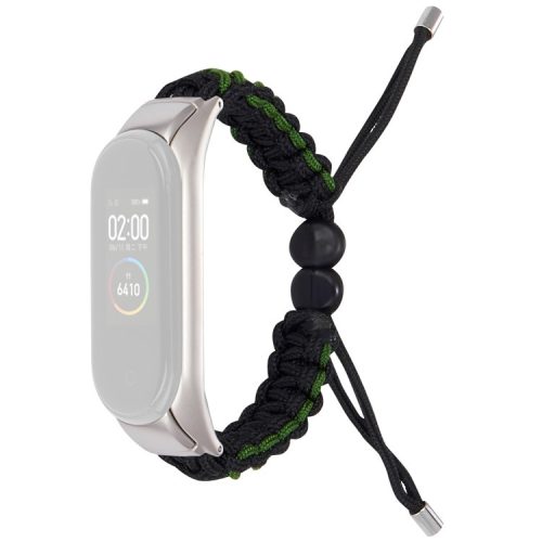 For Xiaomi Mi Band 3/Mi Band 4 Nylon Rope Watch Band Drawstring Adjustable Wrist Strap Replacement - Black/Green