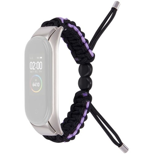 For Xiaomi Mi Band 3/Mi Band 4 Nylon Rope Watch Band Drawstring Adjustable Wrist Strap Replacement - Black/Purple