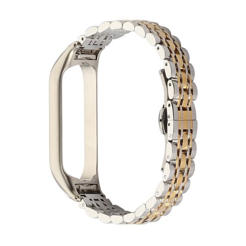 For Xiaomi Mi Band 4/3 Replacement Strap 7-Beads Stainless Steel Smart Watch Wristband - Silver/Gold