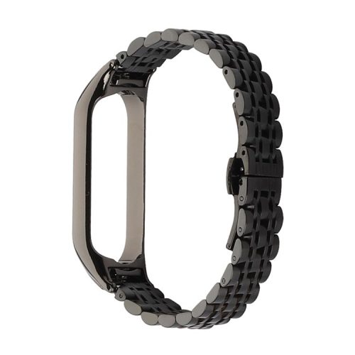 For Xiaomi Mi Band 4/3 Replacement Strap 7-Beads Stainless Steel Smart Watch Wristband - Black