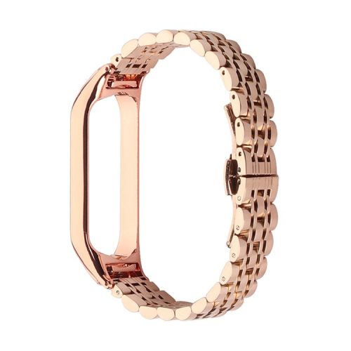 For Xiaomi Mi Band 4/3 Replacement Strap 7-Beads Stainless Steel Smart Watch Wristband - Rose Gold