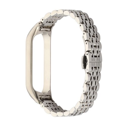 For Xiaomi Mi Band 4/3 Replacement Strap 7-Beads Stainless Steel Smart Watch Wristband - Silver