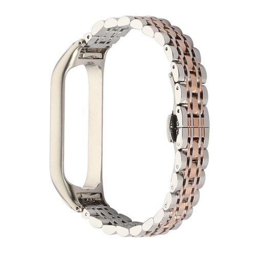 For Xiaomi Mi Band 5/6 Metal Watch Band Stainless Steel Smart Watch Strap with Buckle Clamp - Silver/Rose Gold