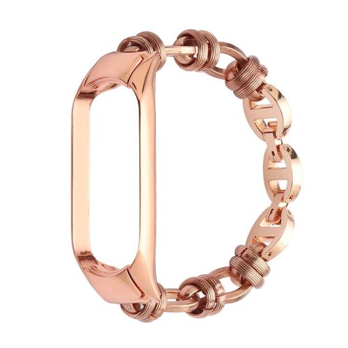 For Xiaomi Mi Band 3/4 Watch Strap Stainless Steel Watch Band with Thread Design for Girls - Rose Gold