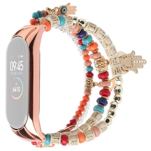 For Xiaomi Mi Band 3/4 Bohemian Beaded Bracelet Watch Band Smart Watch Replacement Strap with Hand of Fatima Pendant for Women - Multi-color