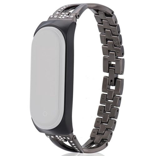 For Xiaomi Mi Band 3/4 Smart Watch X Design Stainless Steel Watch Strap with Rhinestone Decor - Black